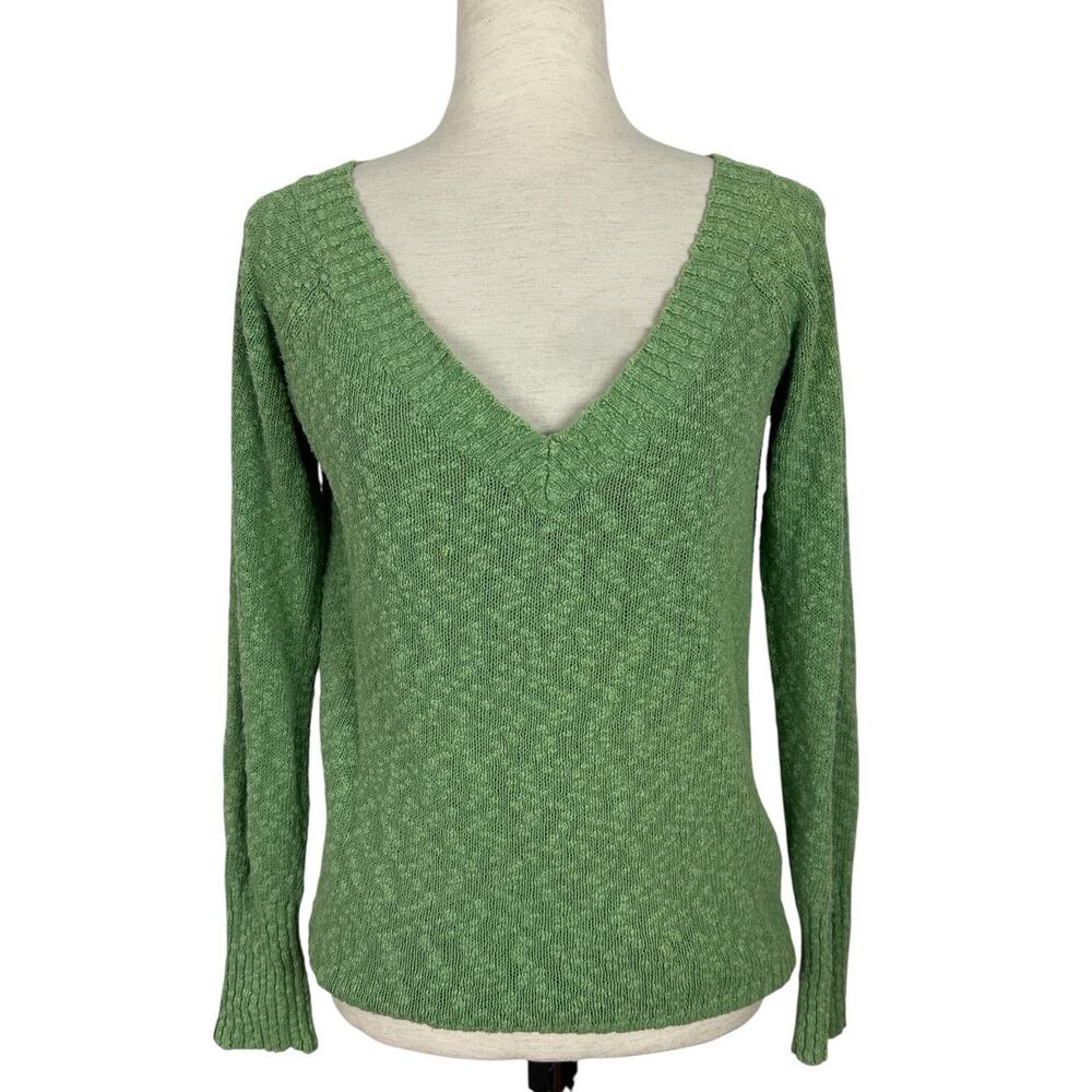 Vintage Old Navy Sweater Women Small Green Slub Knit V-Neck 90s Minimalist Indie